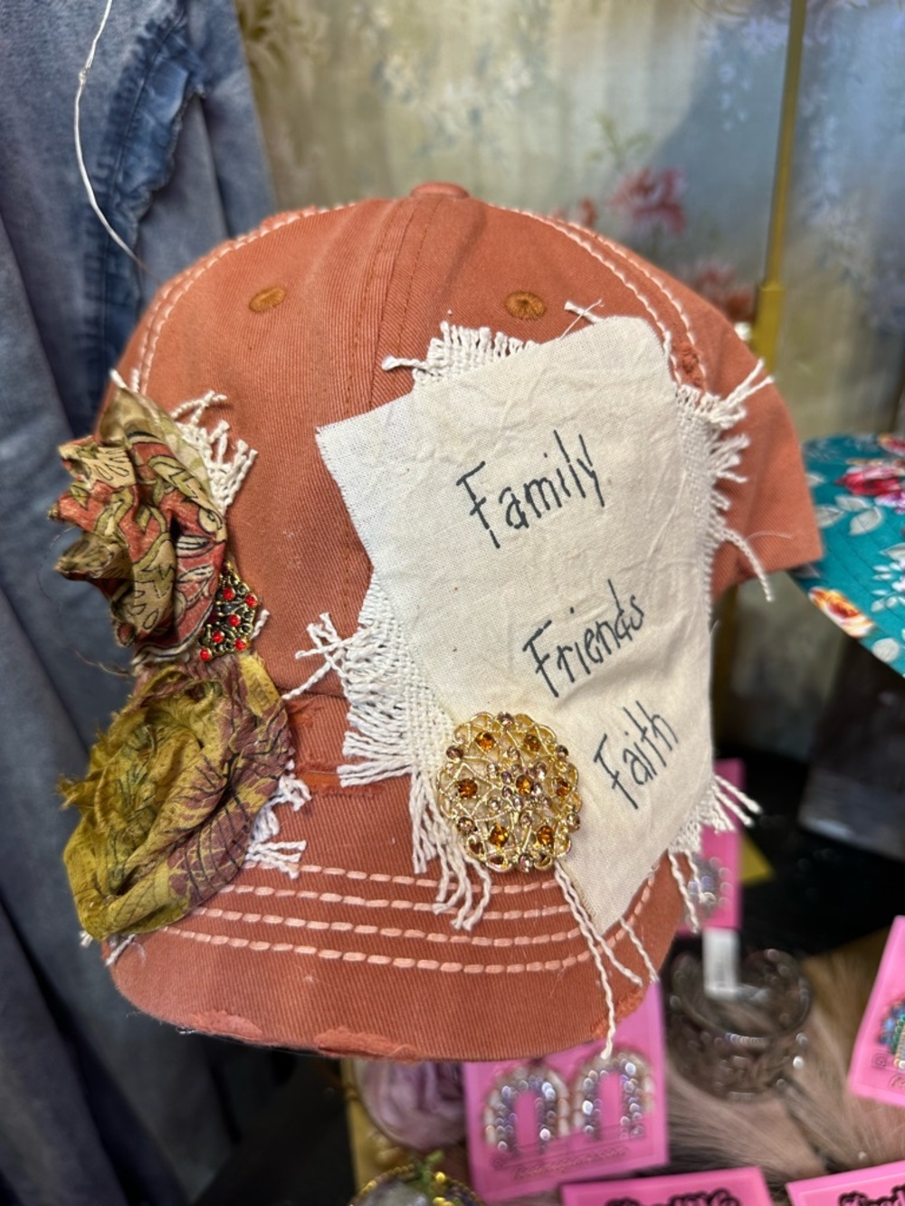 Rust Embellished Baseball Cap - Family Friends Faith
